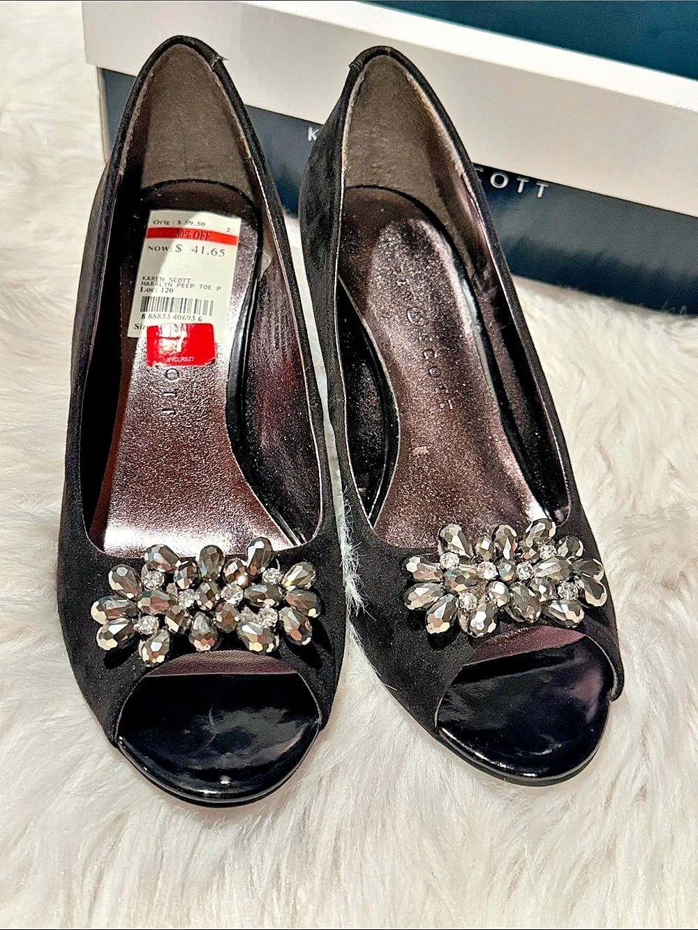 Karen Scott Maralyn Peep Toe Pumps Black Wedges US 7.5